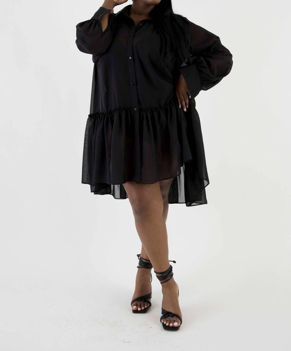 NEW SANTE GRACE poly chiffon tunic dress in black